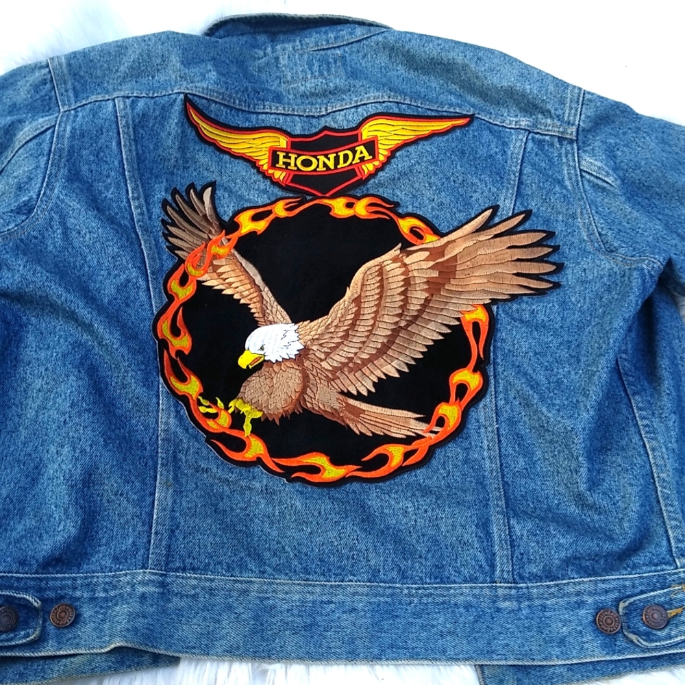 Vintage Lee Denim Jacket Honda Eagle Patch Men's M Jean Trucker - Picture 1 of 10
